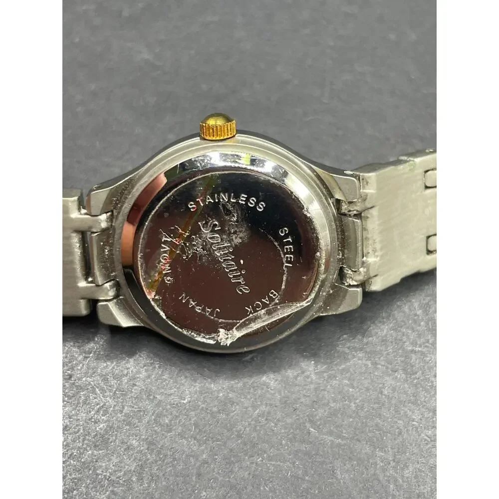 Solitaire Genuine Diamond Quartz Watch Two Tone Gold Silver Japan Movt 23MM